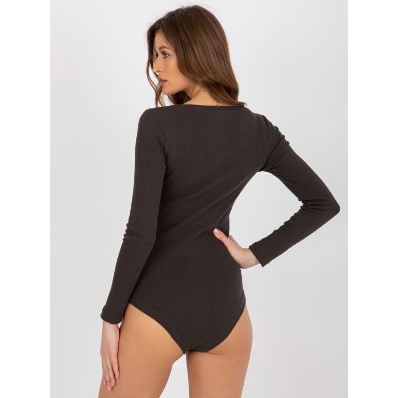 Khaki pruhované basic body s dlhými rukávmi