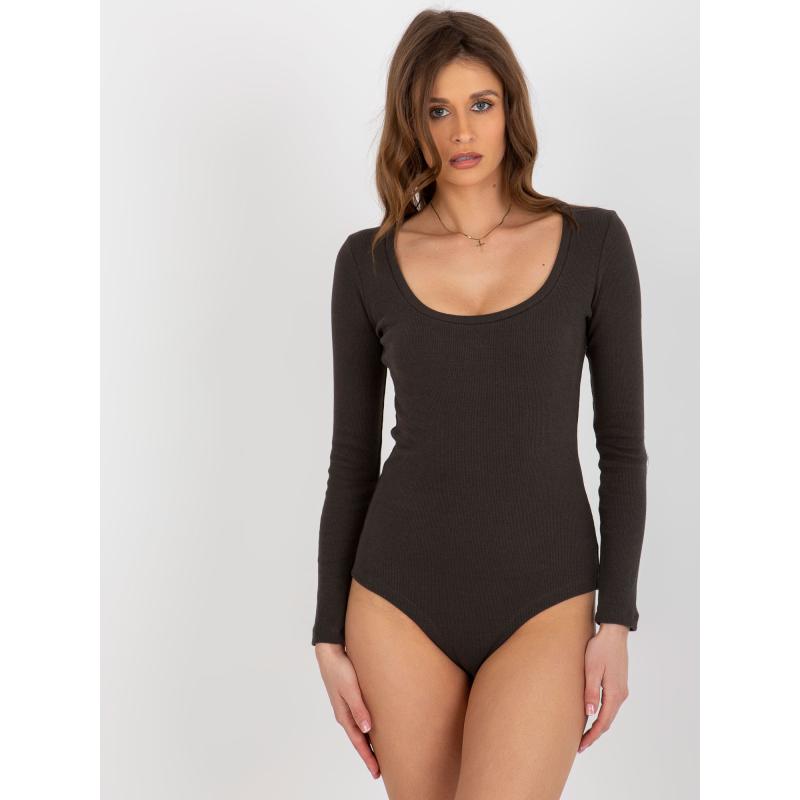 Khaki pruhované basic body s dlhými rukávmi