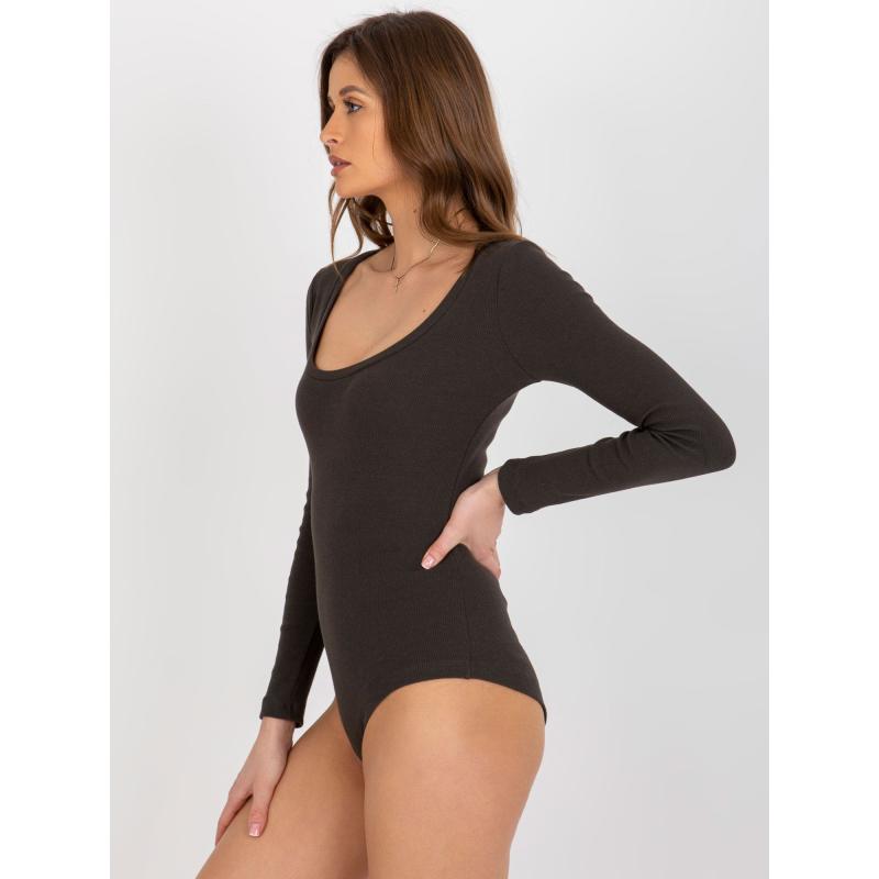 Khaki pruhované basic body s dlhými rukávmi