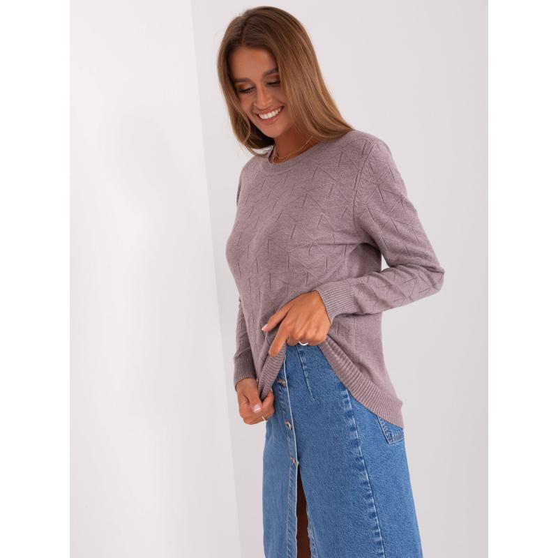 Fuchsiově-ecru volný svetr z pruhované pleteniny