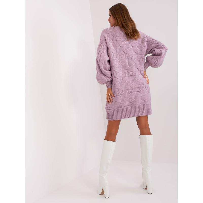 Fuchsiový dlouhý svetr plus size s výstřihem do V