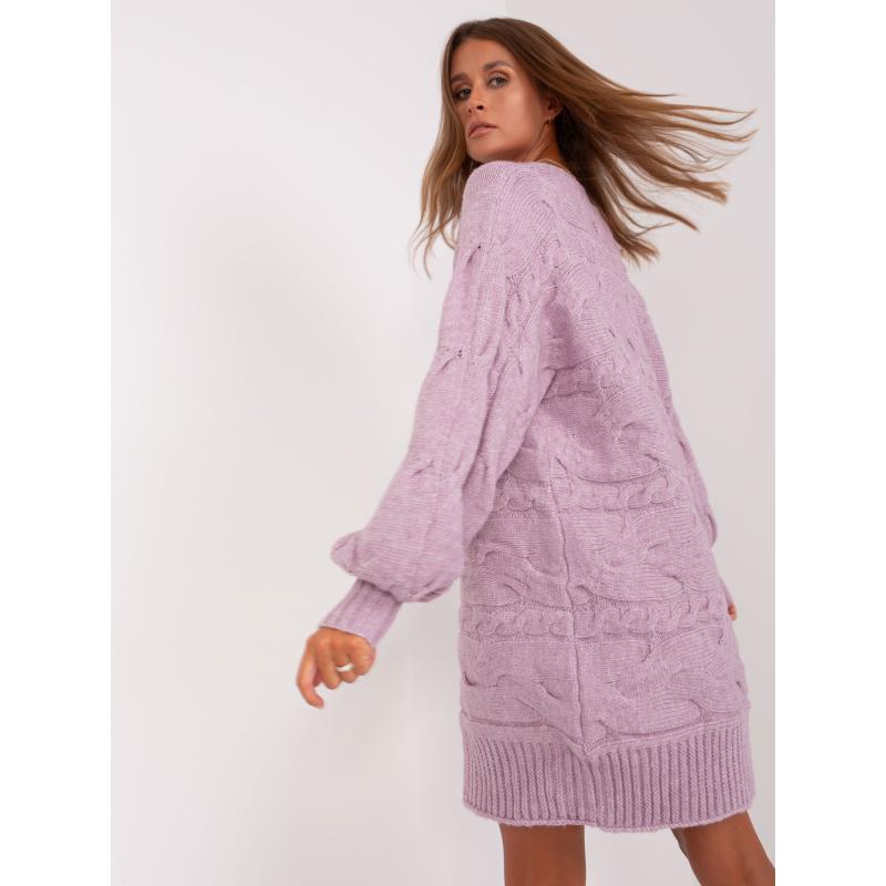 Fuchsiový dlouhý svetr plus size s výstřihem do V