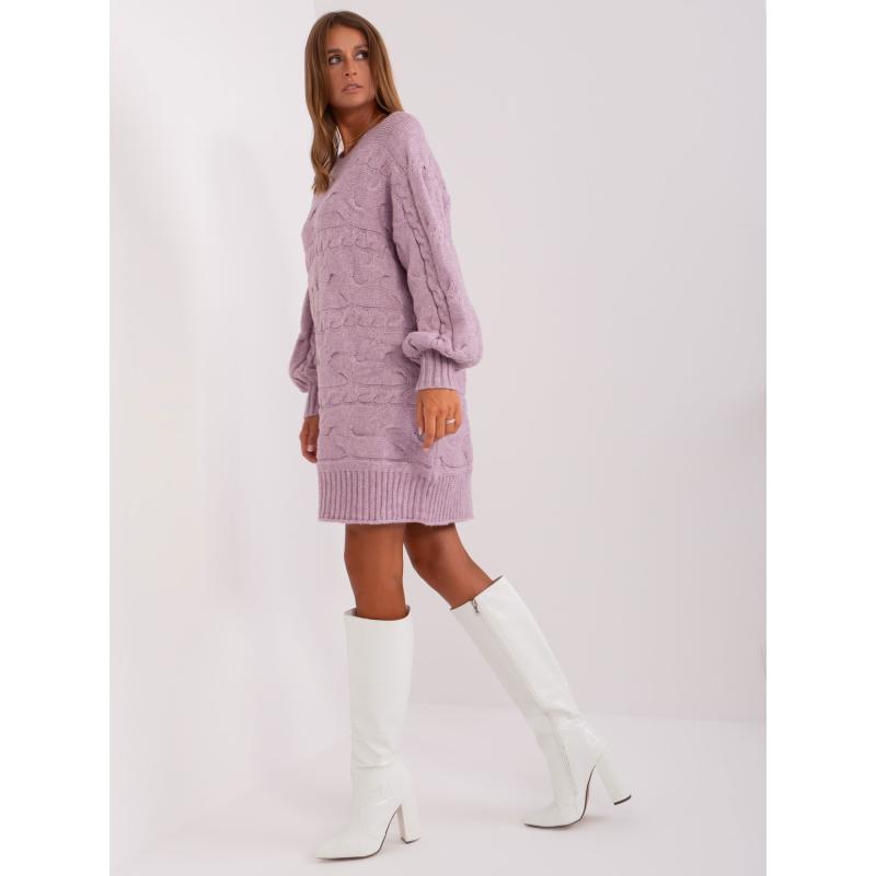 Fuchsiový dlouhý svetr plus size s výstřihem do V