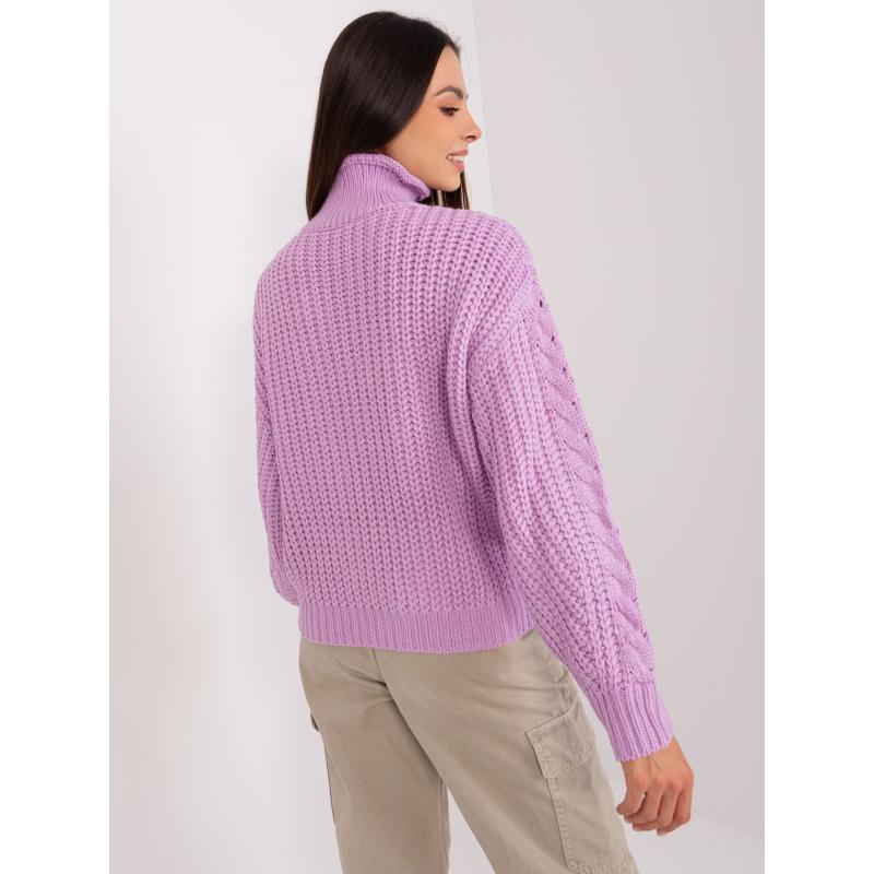 Fuchsiově-bílý klasický svetr s kulatým výstřihem