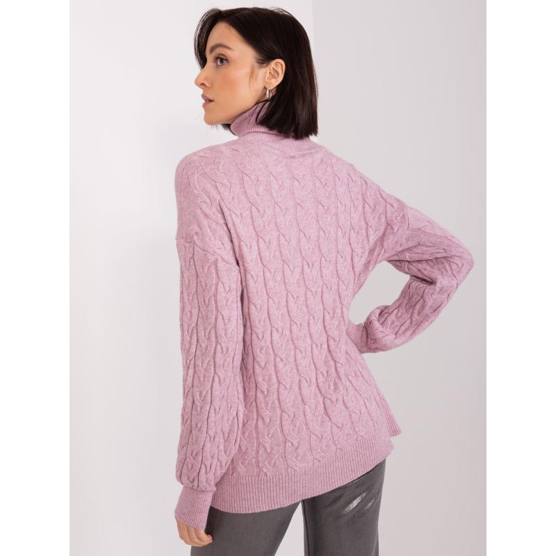 Fuchsiový pletený svetr s copánky