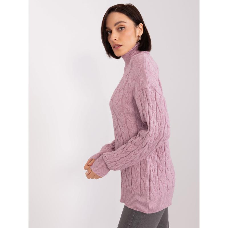 Fuchsiový pletený svetr s copánky