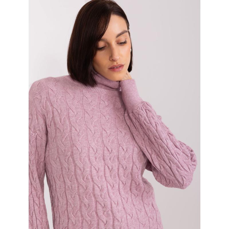 Fuchsiový pletený svetr s copánky