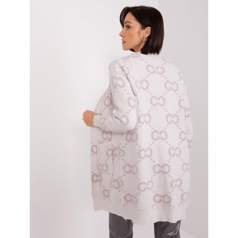 Světle fialový vzorovaný kardigan s kapsami