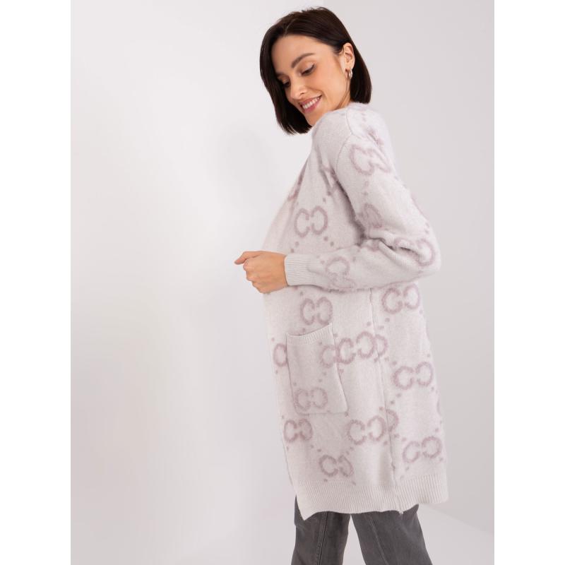 Světle fialový vzorovaný kardigan s kapsami