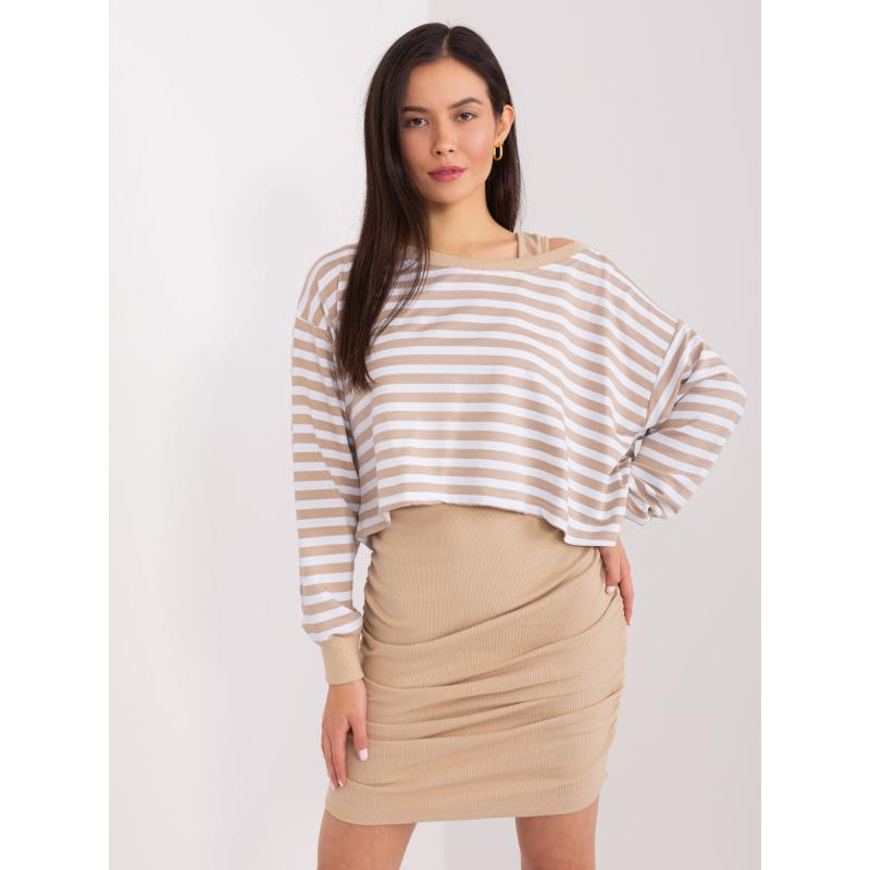 Bežovo-biela základná súprava s pruhovanou blúzou