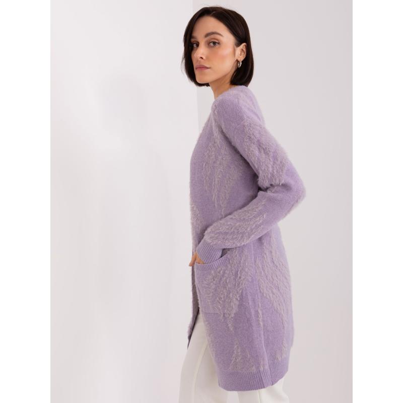 Světle fialový dámský kardigan se vzory