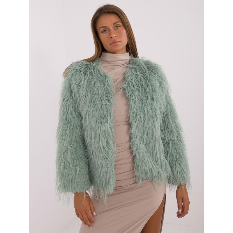 Pistáciová dámska kožená bunda s podšívkou