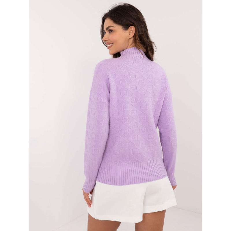 Fukszia csíkos aszimmetrikus pulóver állógallérral