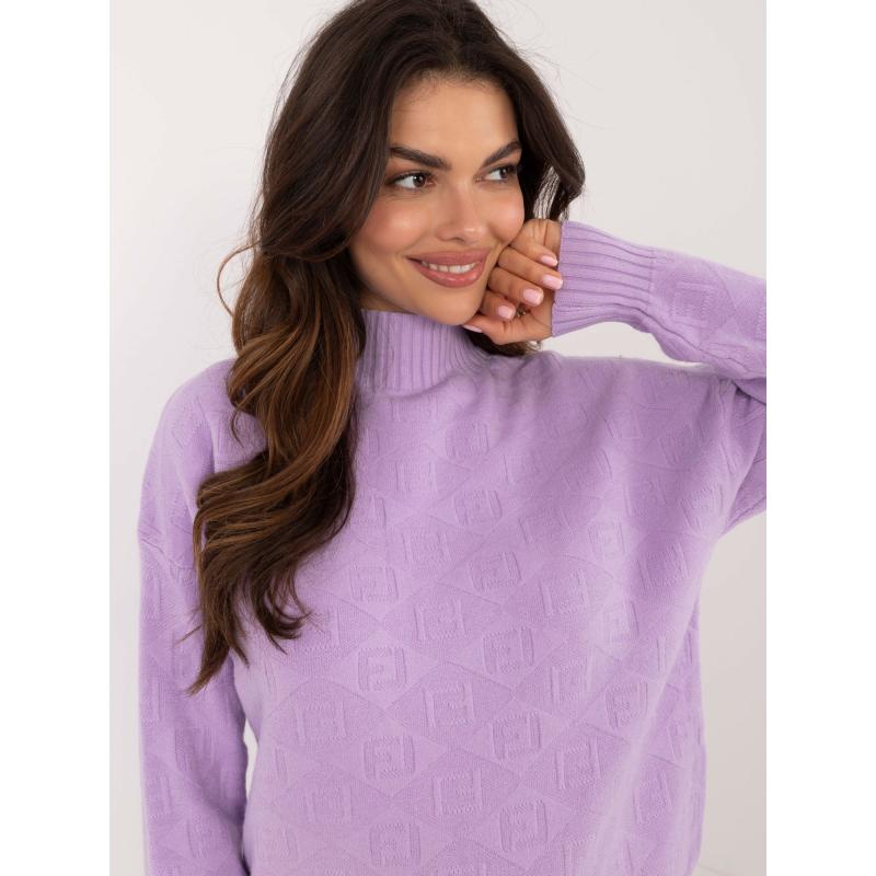 Fukszia csíkos aszimmetrikus pulóver állógallérral