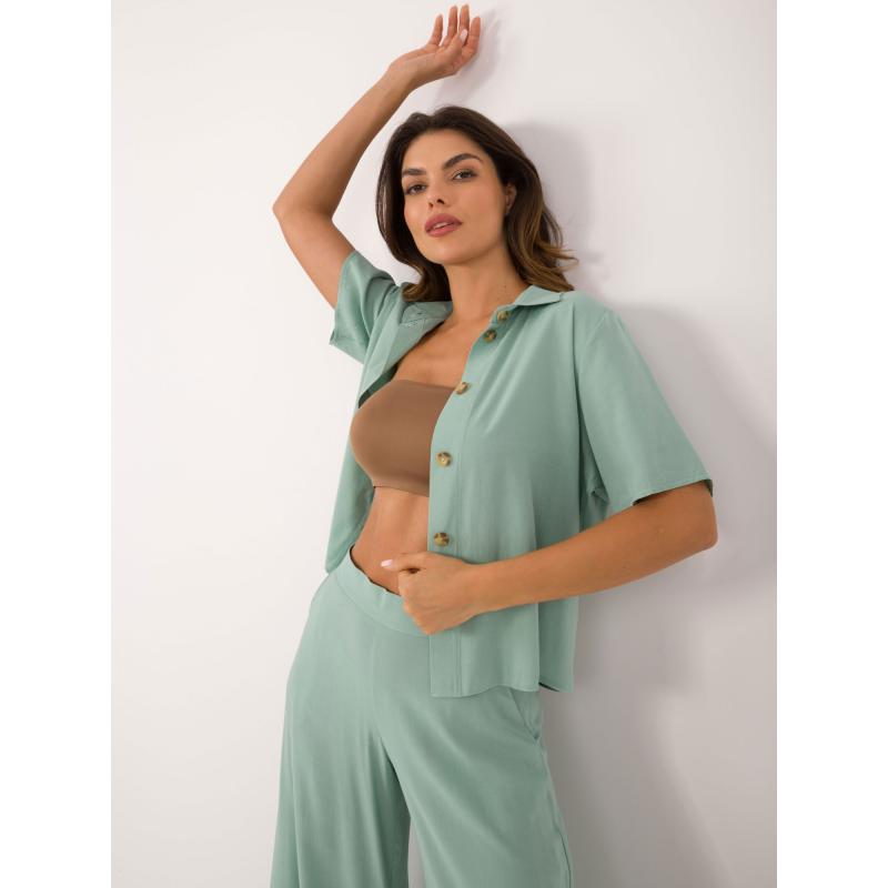 Pisztácia színű női nyári együttes rövid inggel