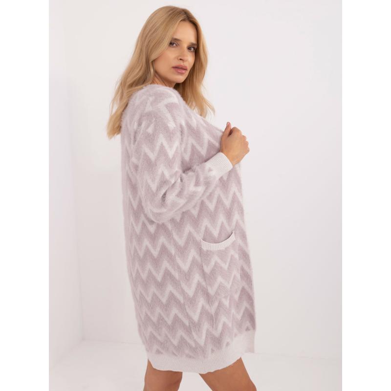 online Világos lila, laza kardigán zsebekkel