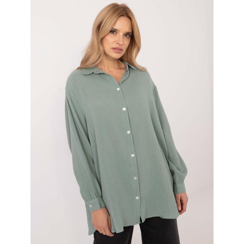 Pistáciová mušelínová košile s límečkem SUBLEVEL