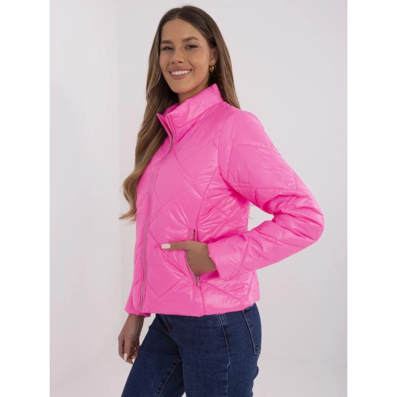 Fluo růžová prošívaná bunda bez kapuce