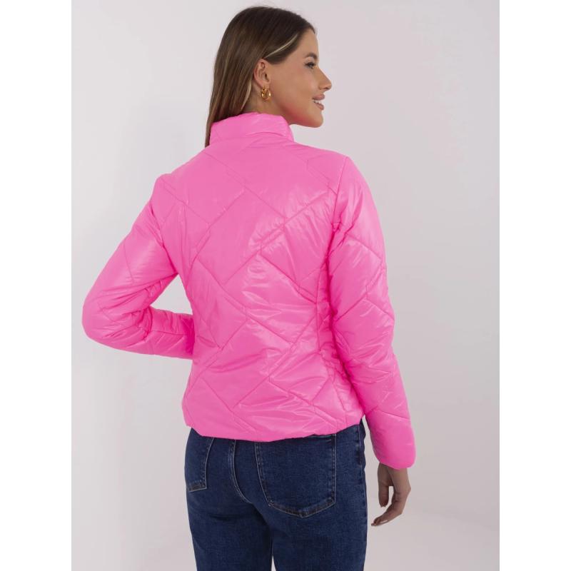 Fluo růžová prošívaná bunda bez kapuce