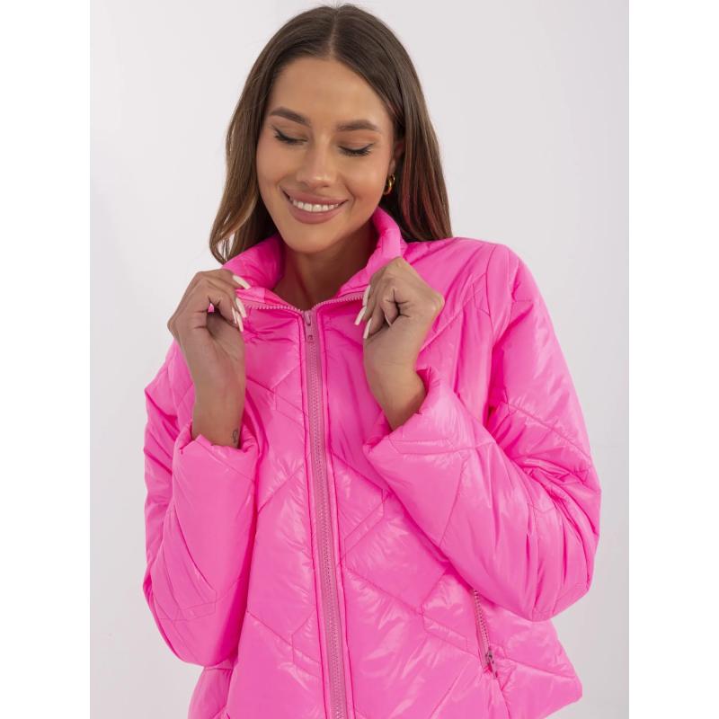 Fluo růžová prošívaná bunda bez kapuce
