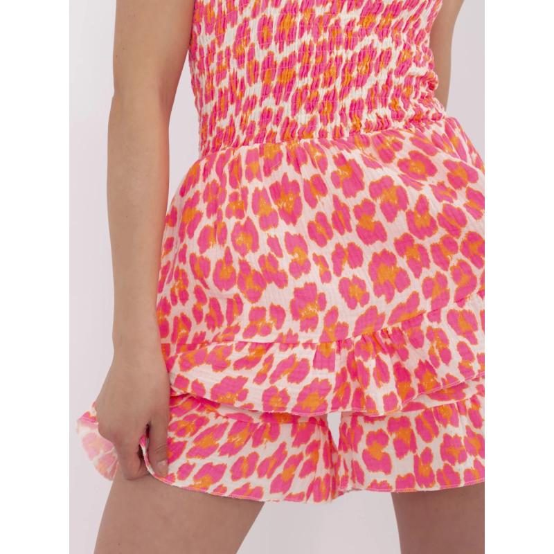 Fluo růžovo-oranžová mušelínová kombinéza s volánky