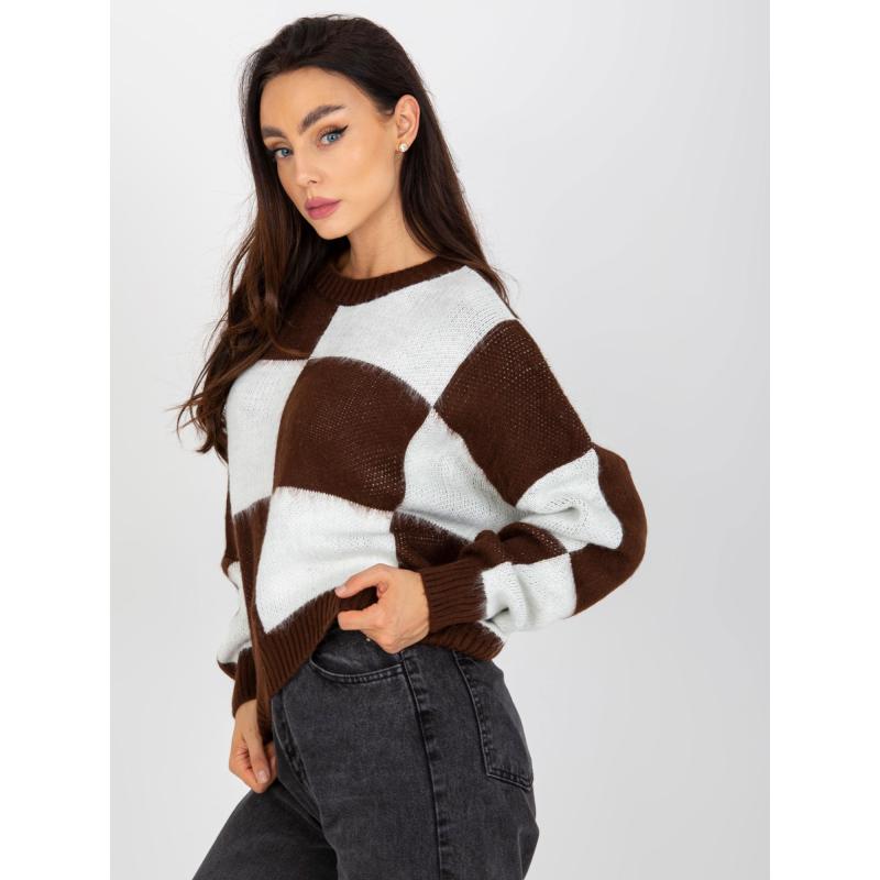 Svetlofialový dámsky klasický sveter s pruhmi