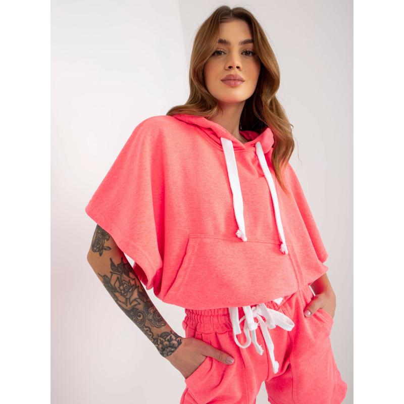 Fluorescenčná ružová letná základná tepláková súprava s krátkymi nohavicami