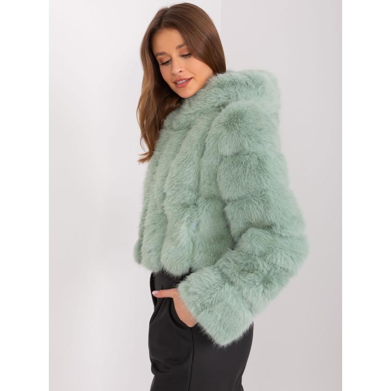 Pistáciová dámska bunda z ekologického kožušiny