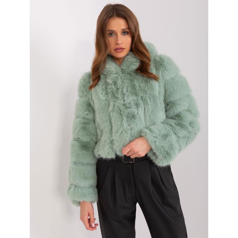 Pistáciová dámska bunda z ekologického kožušiny