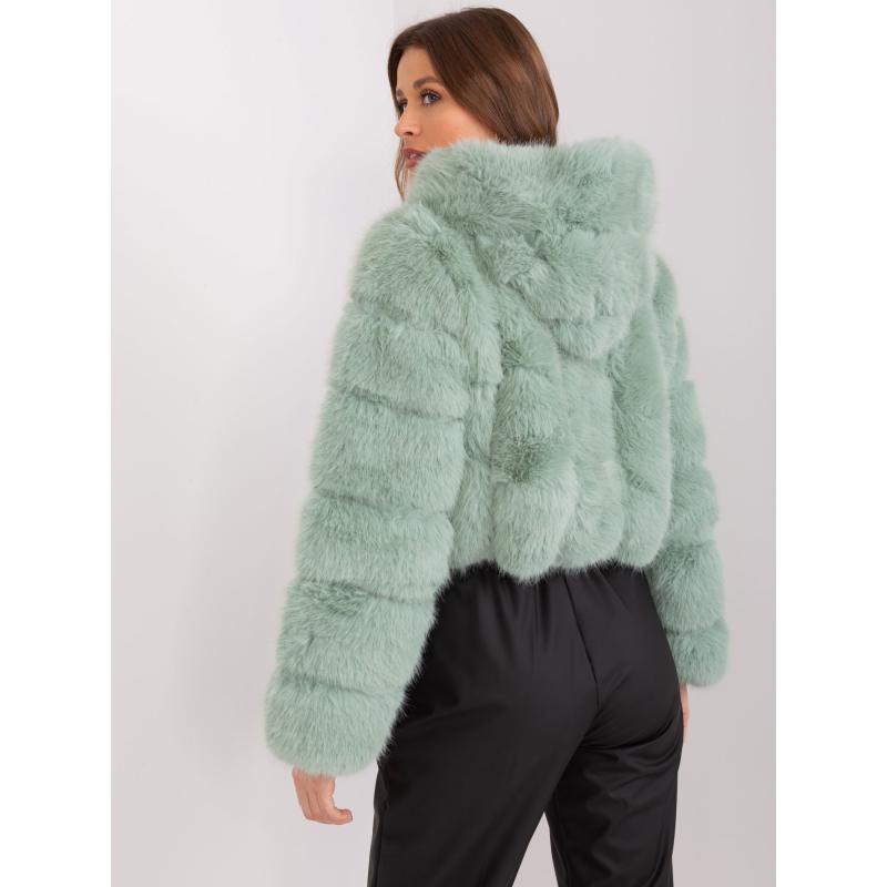 Pistáciová dámska bunda z ekologického kožušiny
