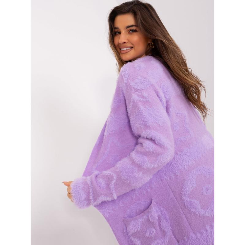 Világos lila puha kardigán mintákkal