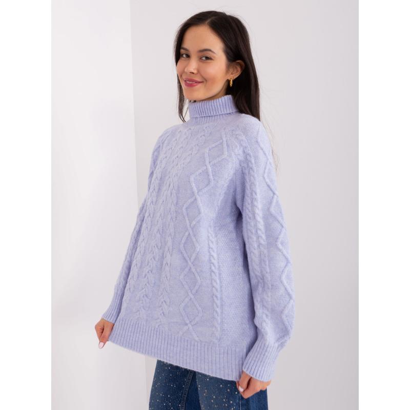 Világos lila oversize pulóver puffos ujjakkal