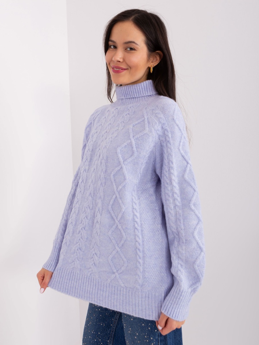 Világos lila oversize pulóver puffos ujjakkal