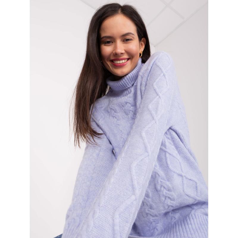Világos lila oversize pulóver puffos ujjakkal