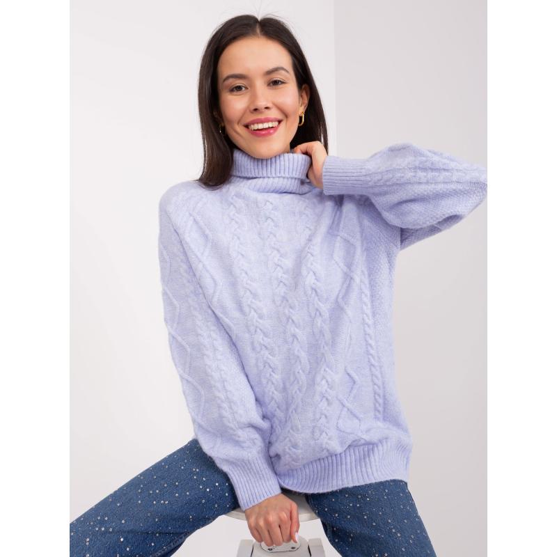 Világos lila oversize pulóver puffos ujjakkal