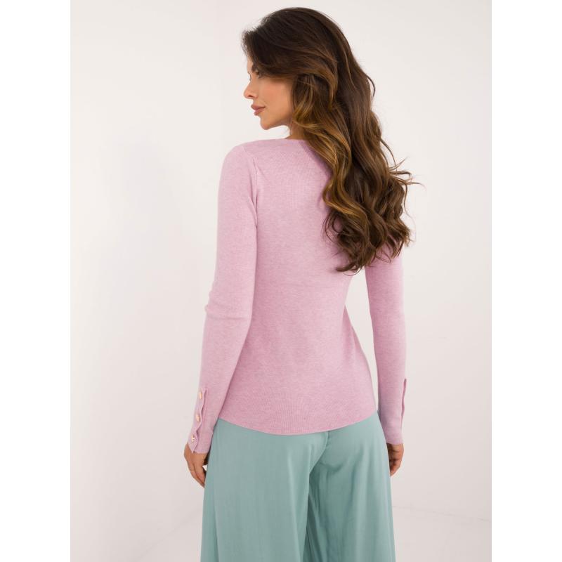 Rózsaszín-sötétkék pulóver csíkokkal és laza szabással