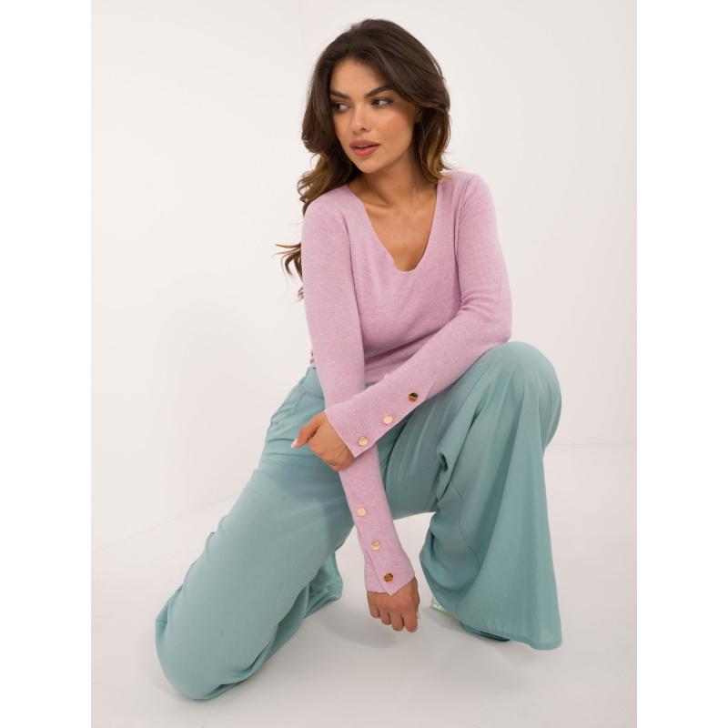 Rózsaszín-sötétkék pulóver csíkokkal és laza szabással