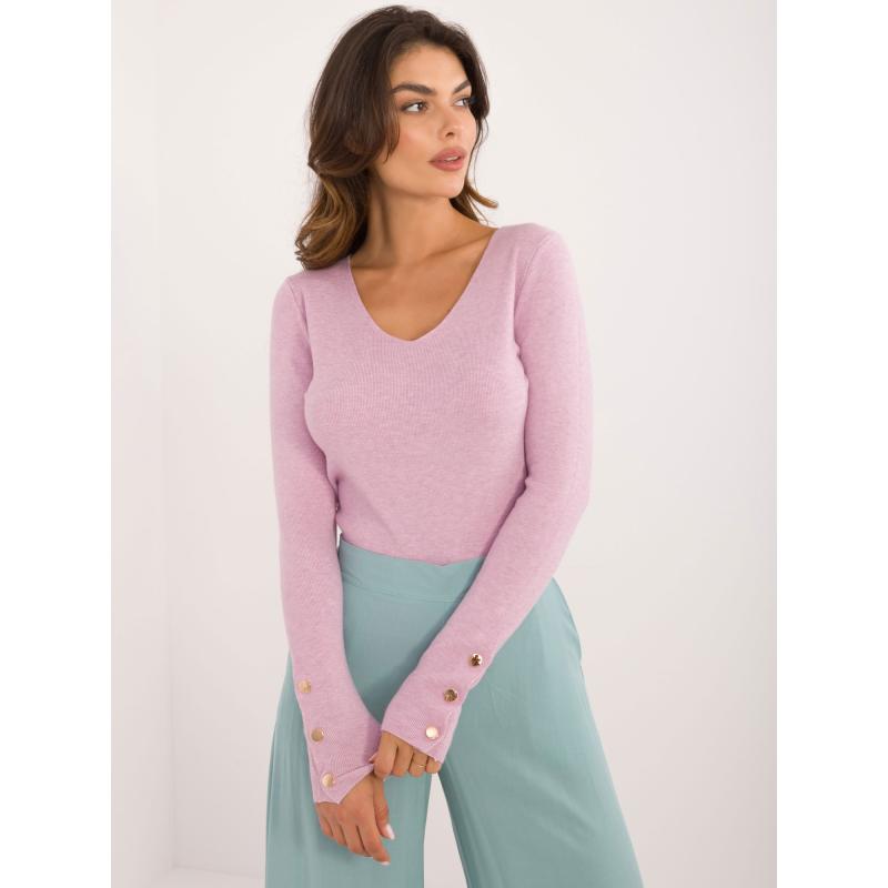 Rózsaszín-sötétkék pulóver csíkokkal és laza szabással