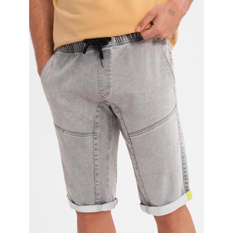 Pánské džínové kraťasy s ozdobným prošitím - světle šedé V1 OM-SRDS-0135