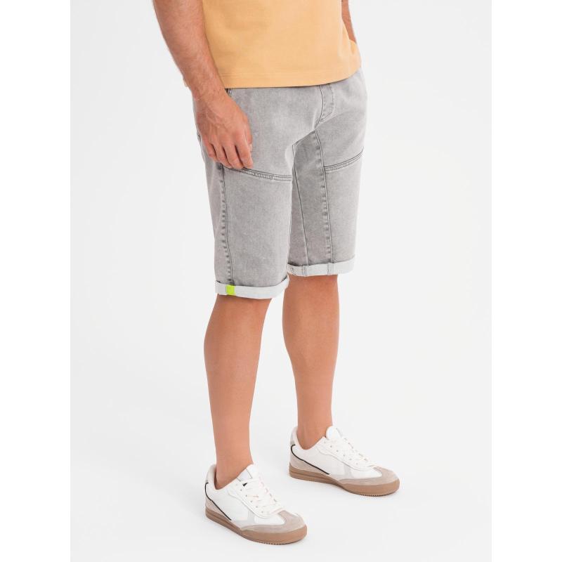 Pánské džínové kraťasy s ozdobným prošitím - světle šedé V1 OM-SRDS-0135