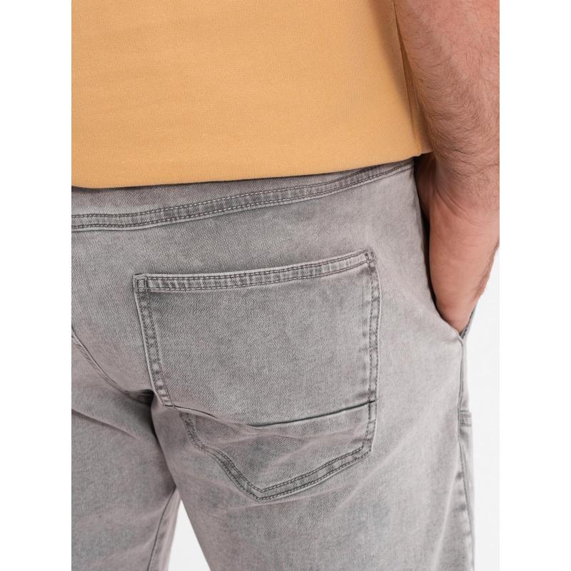 Pánské džínové kraťasy s ozdobným prošitím - světle šedé V1 OM-SRDS-0135