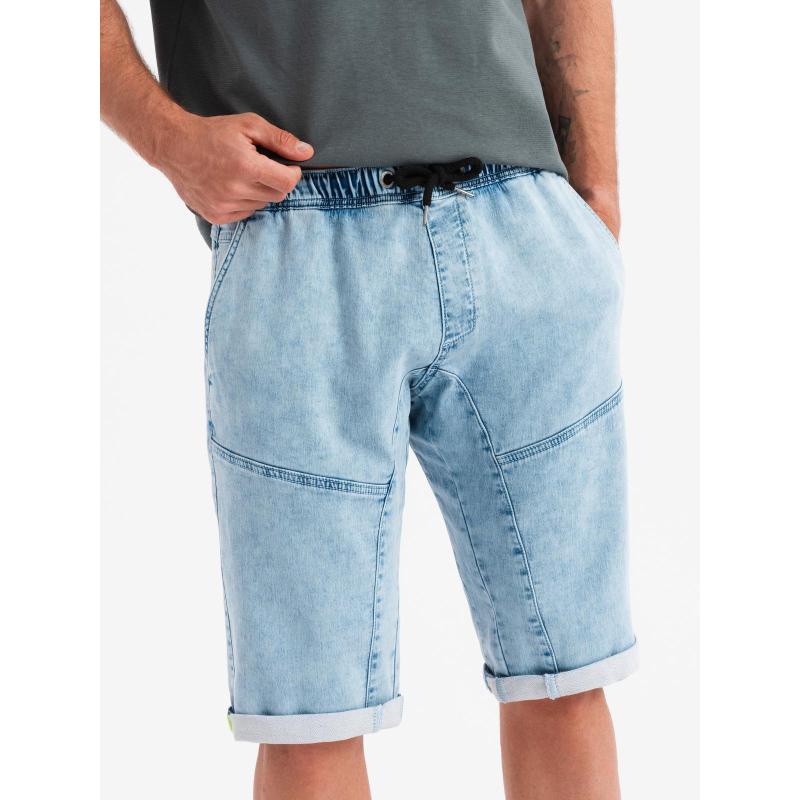 Pánske krátke džínsové šortky s ozdobným prešívaním - svetlomodré V2 OM-SRDS-0135