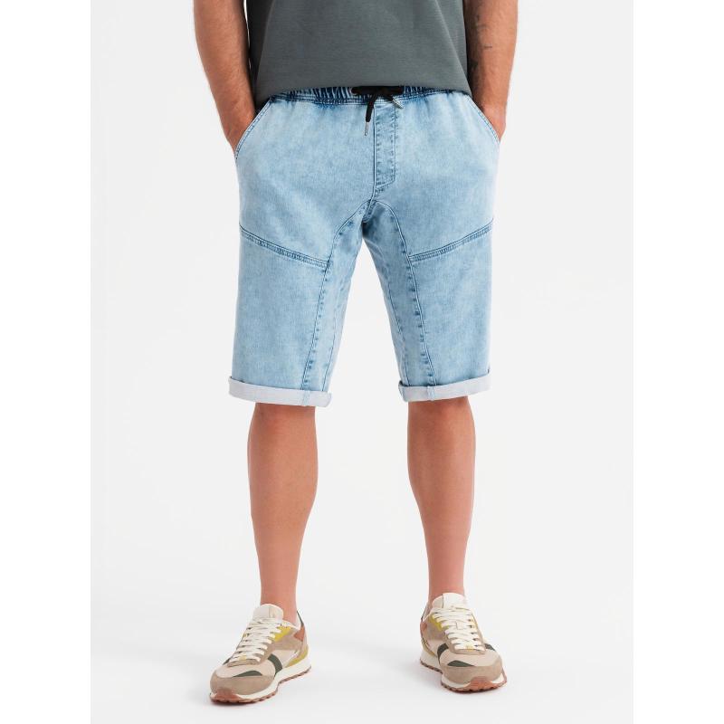 Pánske krátke džínsové šortky s ozdobným prešívaním - svetlomodré V2 OM-SRDS-0135