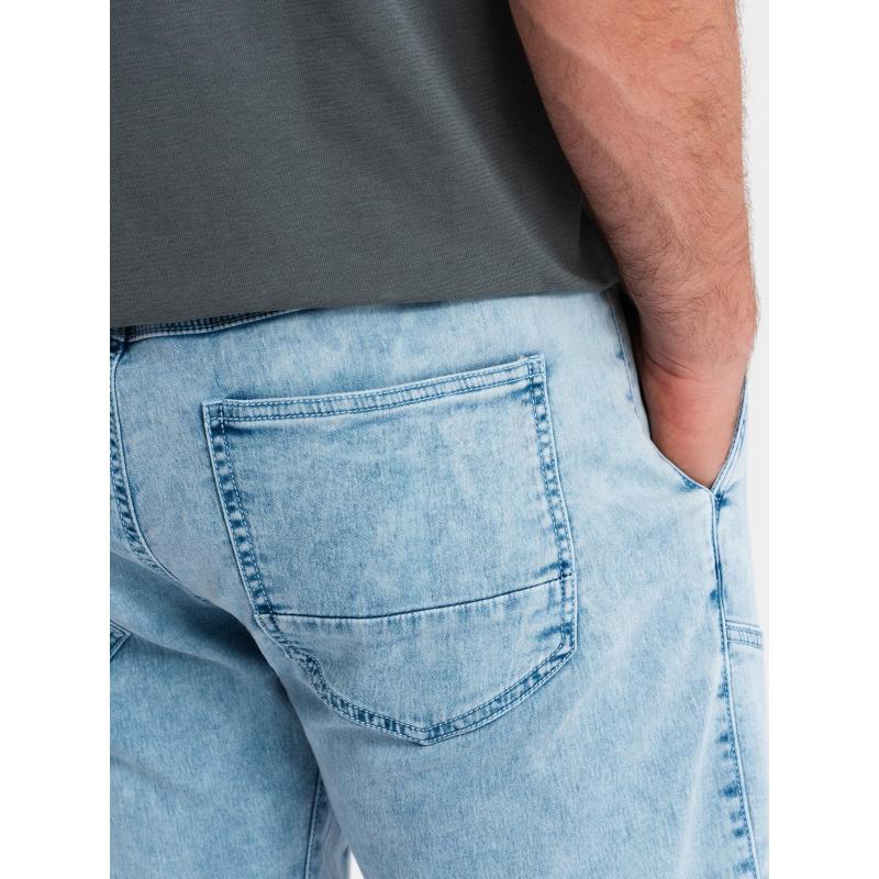 Pánske krátke džínsové šortky s ozdobným prešívaním - svetlomodré V2 OM-SRDS-0135