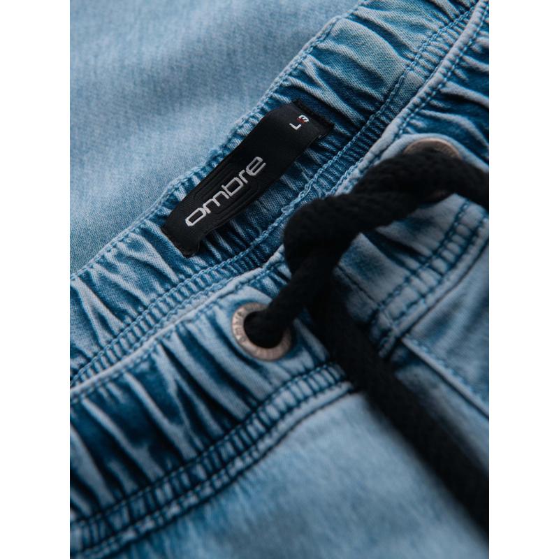 Pánske krátke džínsové šortky s ozdobným prešívaním - svetlomodré V2 OM-SRDS-0135