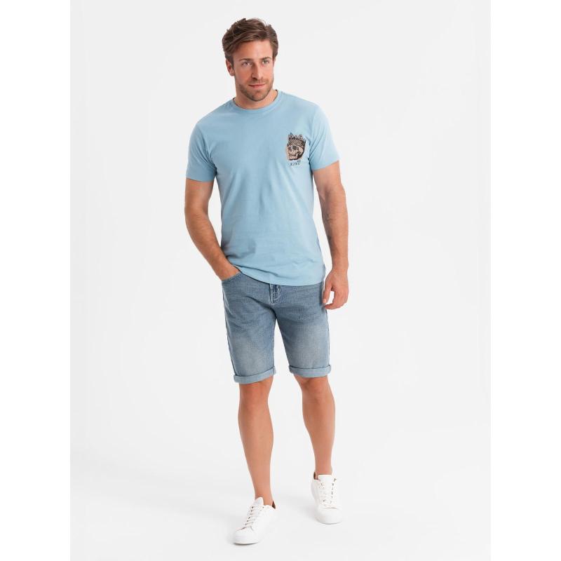 Pánske krátke džínsové šortky s vyhrnutou nohavicou - svetlomodré V1 OM-SRDS-0164