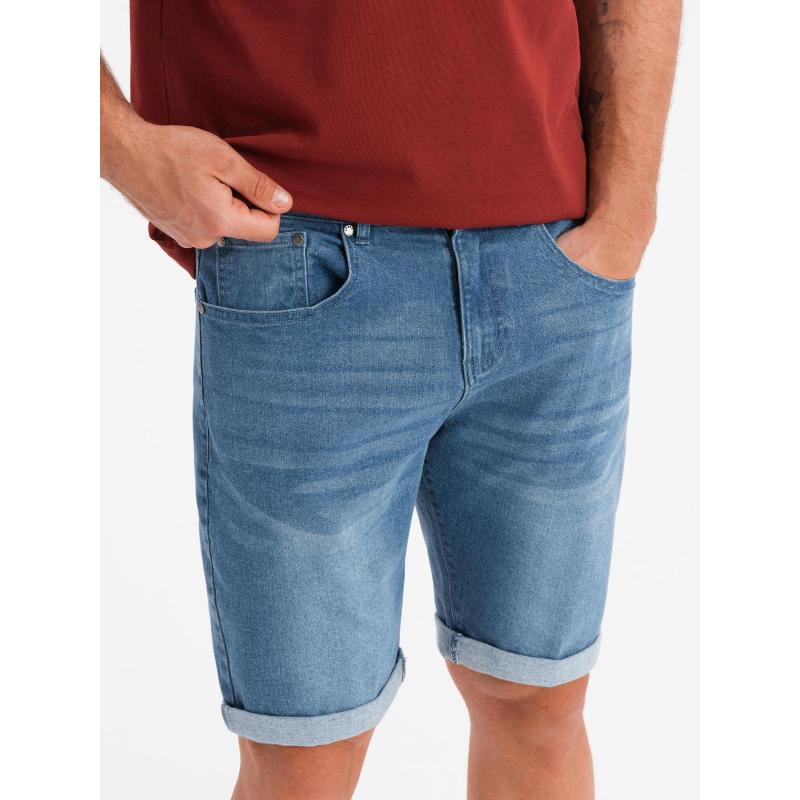 Pánske krátke džínsové šortky s vyhrnutou nohavicou - modré V2 OM-SRDS-0164