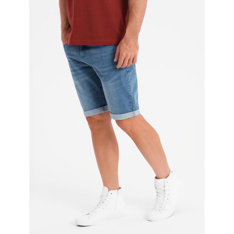 Pánske krátke džínsové šortky s vyhrnutou nohavicou - modré V2 OM-SRDS-0164