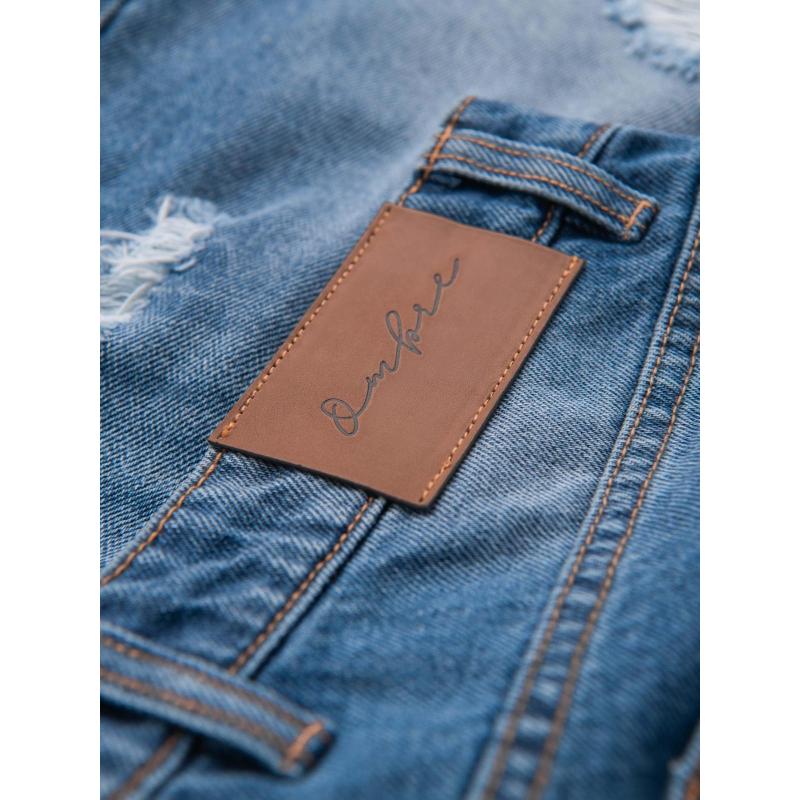 Pánske krátke džínsové šortky s roztrhanou nohavicou a dierami - modré V3 OM-SRDS-0157