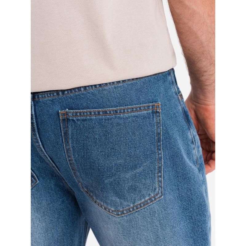 Pánske krátke džínsové šortky s roztrhanou nohavicou a dierami - modré V3 OM-SRDS-0157